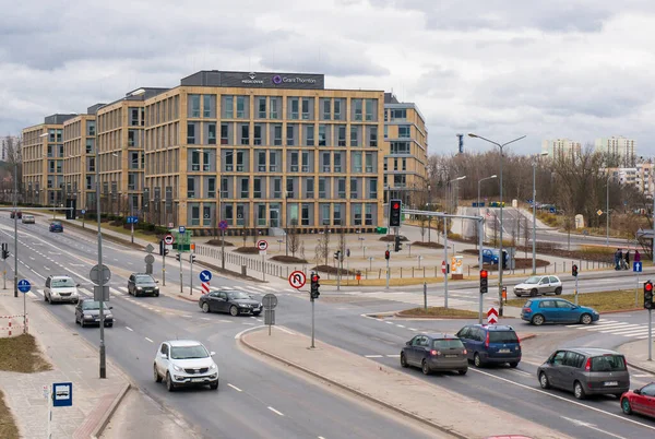 Poznan Polsko Února 2014 Medicover Building Rušná Křižovatka Centru Města — Stock fotografie