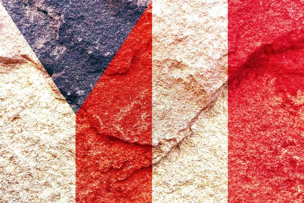 Bandeiras República Checa Polónia Num Fundo Parede Rocha — Fotografia de Stock
