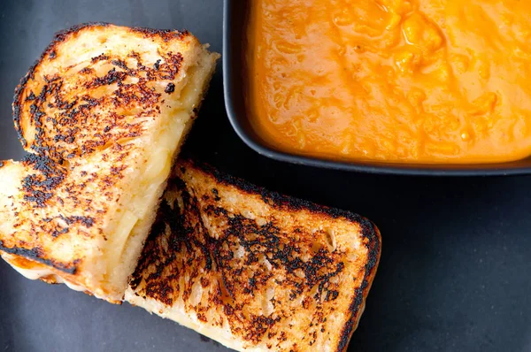 Grilled Cheese Sandwich Chickpea Tomato Soup — Stock Photo, Image