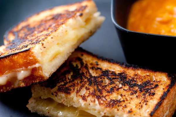 Grilled Cheese Sandwich Chickpea Tomato Soup — Stock Photo, Image