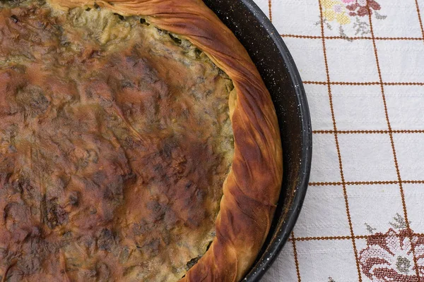 Pastel Espinacas Griego Con Queso Feta Preparación Tradicional Tarta Espinacas — Foto de Stock