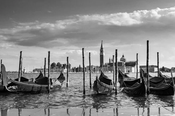 Plan Niveaux Gris Port Venise Avec Des Gondoles Italie — Photo