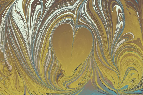 Une Forme Coeur Sur Fond Motif Peinture Marbré — Photo