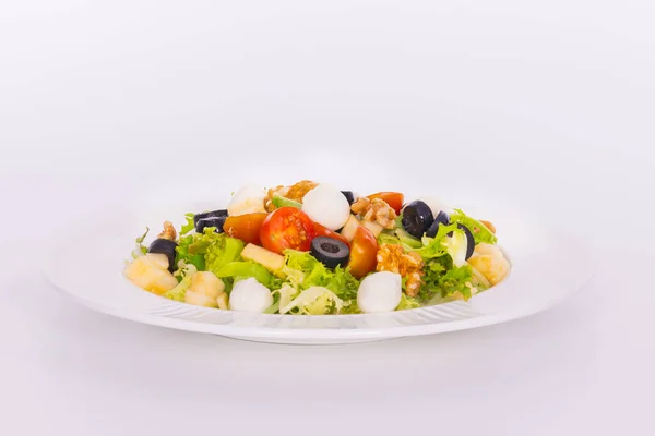 Une Portion Salade Méditerranéenne Santorin Avec Mozzarella Noix Tomate Cerise — Photo