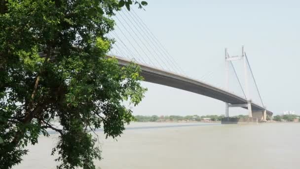Vivekananda Setu Second Hooghly Bridge Cable Bridge Ganges River Calcutta — Stock video