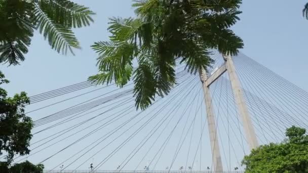 Tweede Hooghly Rivier Brug Langste Kabel Bleef Brug India Foto — Stockvideo