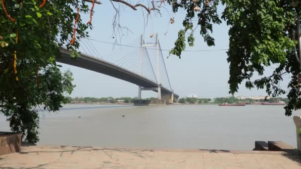 Vidyasagar Bridge Setu Seen Princep Memorial Ghat Notable Architectural Landmark — Stock video