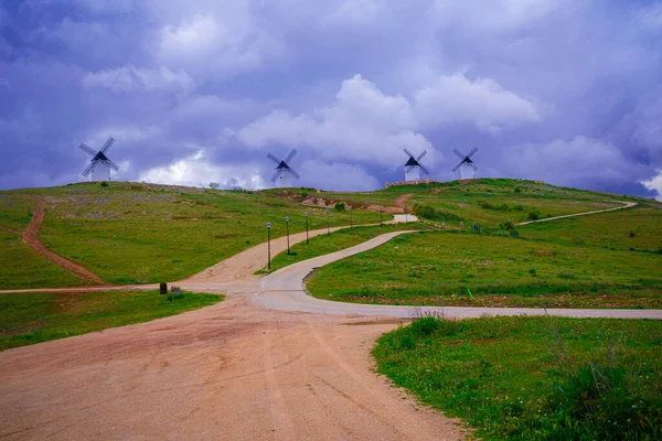 Closeup Shot Windmills Natural Landscape Cloudy Sky — Stock Photo, Image