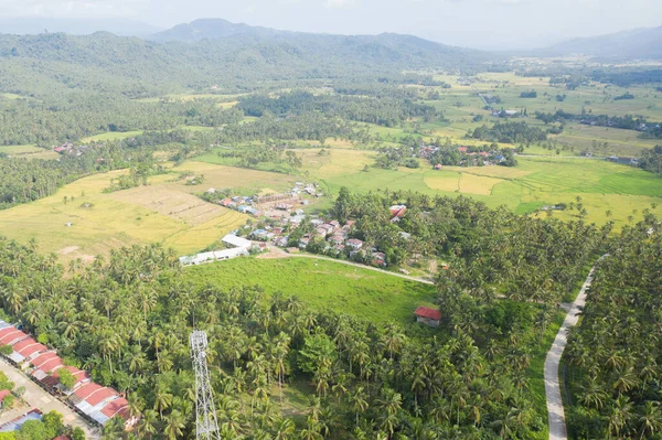 Aerial Drone Shot Kilátás Házak Épületek Egy Mountain Village Egy — Stock Fotó