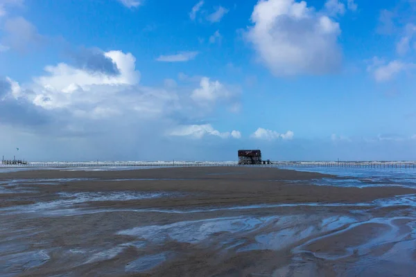 Scenic View Stilt House Sankt Peter Ording Beach Germany Fine — Stock Photo, Image