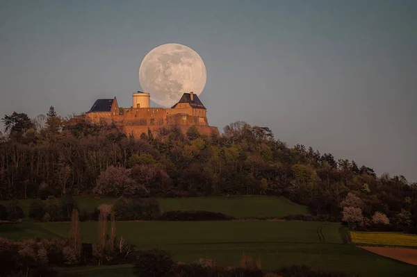 Very Special Moment Super Full Moon Castle Veste Otzberg Hessen — Stock Photo, Image