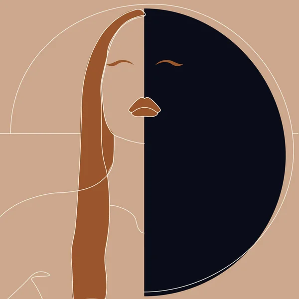 Minimalistyczna Abstrakcyjna Ilustracja Pięknej Dziewczyny Długimi Włosami Wyrazistymi Ustami — Zdjęcie stockowe