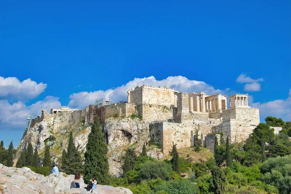 Athens Greece Greece 2021年5月5日 希腊雅典 雅典卫城和帕台农神庙 这个地方是雅典著名的旅游胜地 具有古希腊遗址的城市景观 — 图库照片