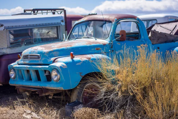 Camion Blu Una Discarica — Foto Stock