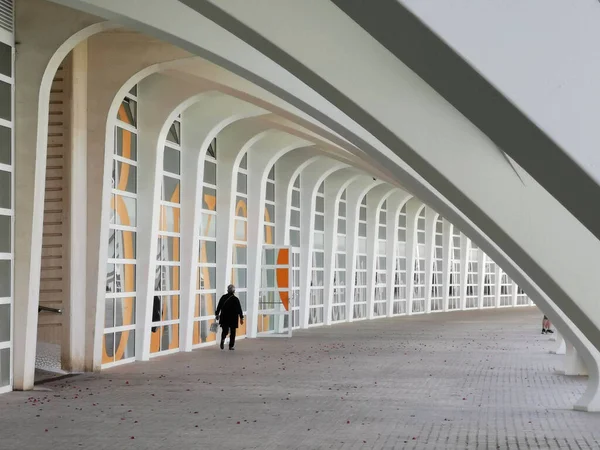 Una Vista Trasera Una Mujer Caminando Sola Por Edificio Arco —  Fotos de Stock