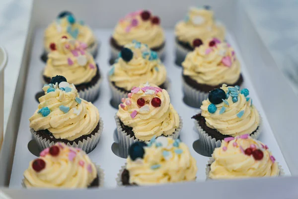 Closeup Shot Delicious Cupcakes Box — Stock Photo, Image