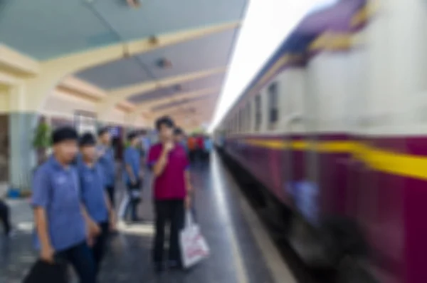 Shallow Focus Shot Passengers Waiting Board Train Station — Stock Photo, Image