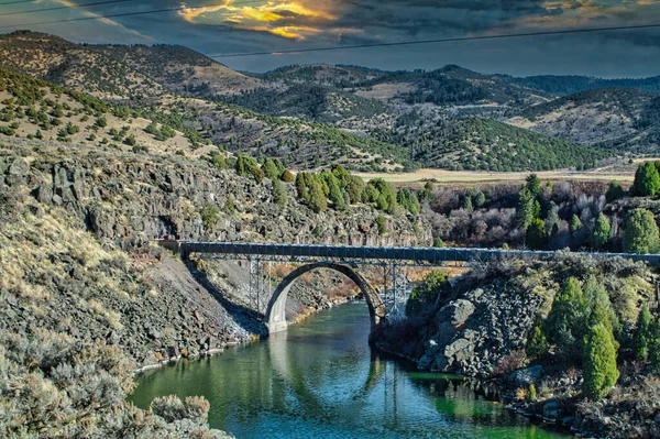 Bridge Canal Surrounded Mountains Sunset Grace Idaho — Stock Photo, Image