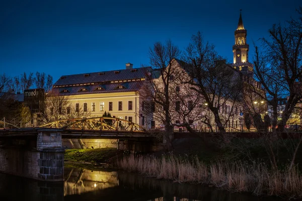 Closeup Shot Buildings Reflected Water Night — Stock Photo, Image