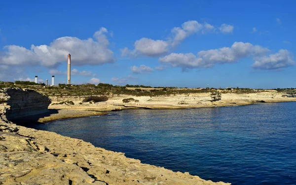 Delimara Marsaxlokk Malta Dezembro 2015 Plataforma Corte Ondas Penhascos Calcário — Fotografia de Stock