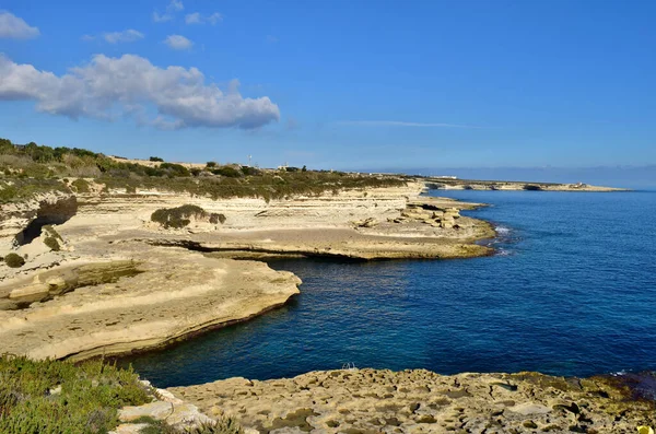 Delimara Marsaxlokk Malta December 2015 Wave Cut Platform Low White — 图库照片