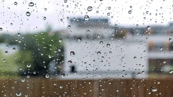 Een Close Shot Van Waterdruppels Een Raam Glas Regen — Stockfoto