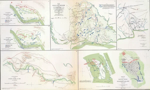 Nahaufnahme Der Landkarten Der Schlachtfelder Von Shiloh Roanoke Island Und — Stockfoto