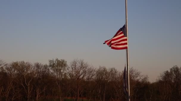 Uma Bandeira Americana Acenando Ernie Miller Nature Center Olathe Kansas — Vídeo de Stock