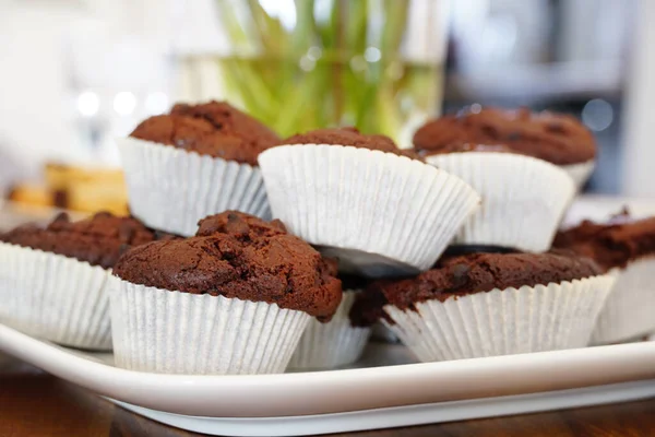 Primo Piano Muffin Cioccolato Fatti Casa — Foto Stock