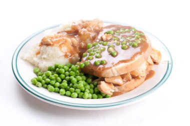 diner style open faced hot chicken sandwich with mashed potatoes clipart