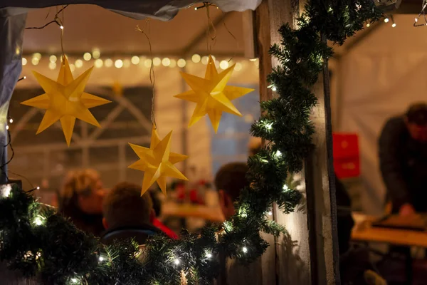 Germany Germany Dec 2018 Christmas Stand Chain Lights Fir Branches — Stock Photo, Image