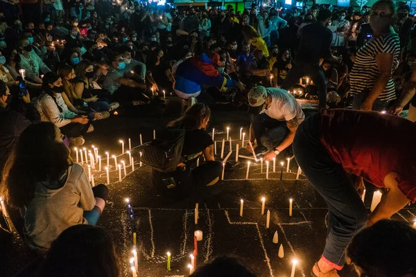 Medellin Colombia Maja 2021 Demonstranci Nocy Protestują Maszerują Niezadowoleni Polityki — Zdjęcie stockowe