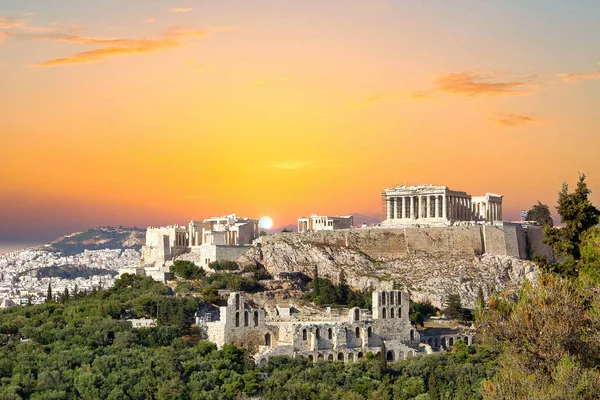 Tempio Del Partenone Odeone Erode Attico Sulla Collina Dell Acropoli — Foto Stock