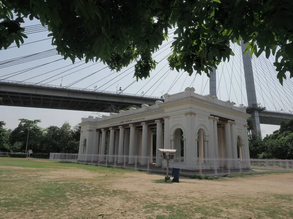 Прінсеп Ґхат Саду Висячим Мостом Задньому Плані Колкаті Індія — стокове фото