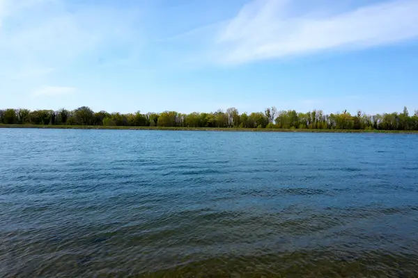Спокойное Озеро Синим Небом Деревьями Заднем Плане — стоковое фото