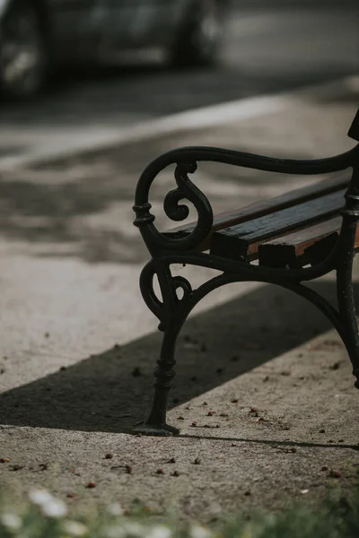 Eine Vertikale Aufnahme Einer Bank Garten — Stockfoto