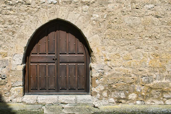 Porta Medievale Legno Arco Sesto Acuto Frazione Montealegre Campos Provincia — Foto Stock