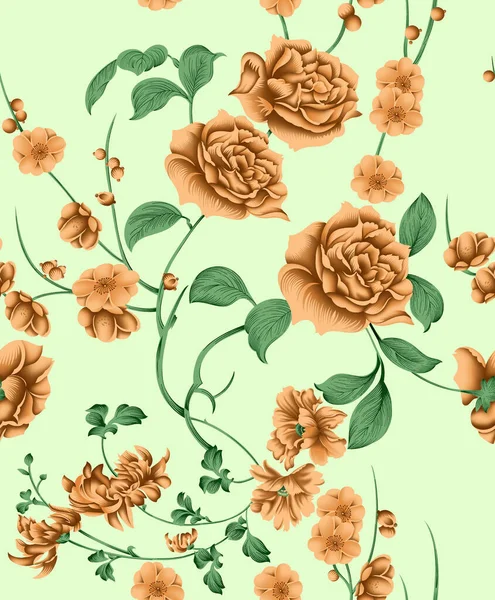 Uma Ilustração Rosas Marrons Fundo Verde — Fotografia de Stock