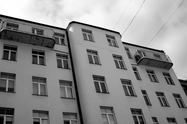 Grayscale Shot Fragment Standard Style Building Facade — Stock Photo, Image