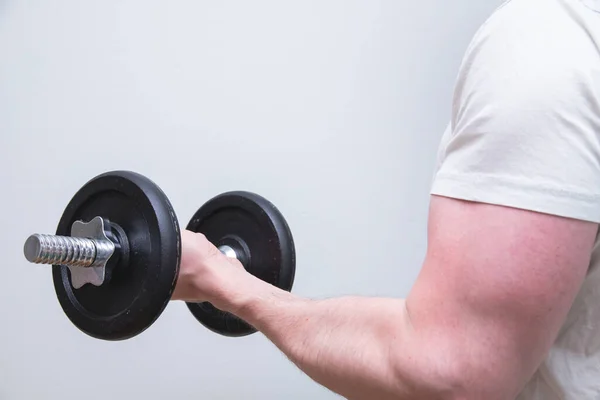 Gros Plan Homme Faisant Exercice Avec Haltère — Photo