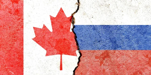 Politikai Konfliktusok Koncepciója Grunge Kanada Oroszország Zászlók Ikon Minta Elszigetelt — Stock Fotó