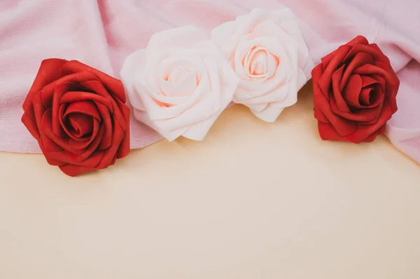 Közeli Kép Vörös Rózsaszín Rózsa Pasztell Háttér Másolási Hely — Stock Fotó