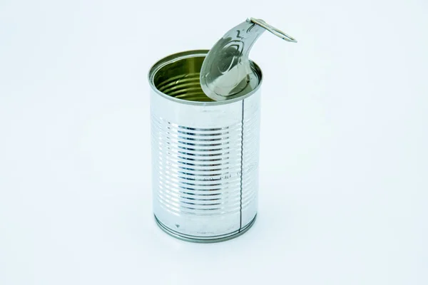 Closeup Shot Meal Can Open Lid Isolated Background — ストック写真