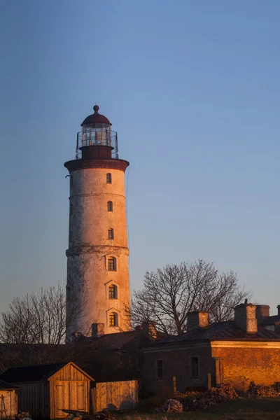 Gros Plan Phare Vilsandi Coucher Soleil Estonie — Photo