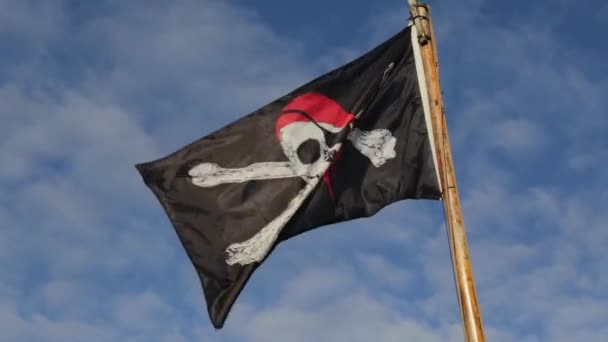 Una Representación Una Bandera Negra Con Cráneo Humano Huesos Sobre — Vídeo de stock