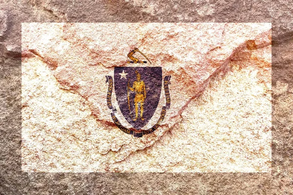 Faded Massachusetts State Flag Icon Pattern Isolated Weathered Solid Rock — ストック写真