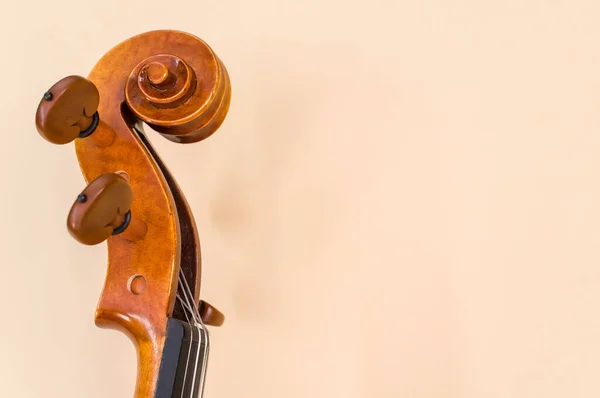 Eine Nahaufnahme Einer Fein Gearbeiteten Geigenrolle Aus Ahornholz Mit Kopierraum — Stockfoto