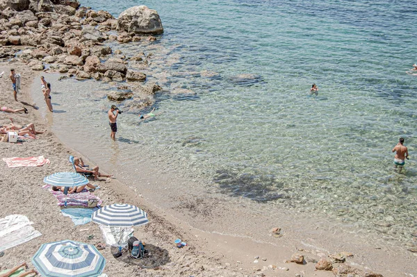 Ibiza Spanyolország Május 2020 Strand Tiszta Vízzel Ibizán — Stock Fotó