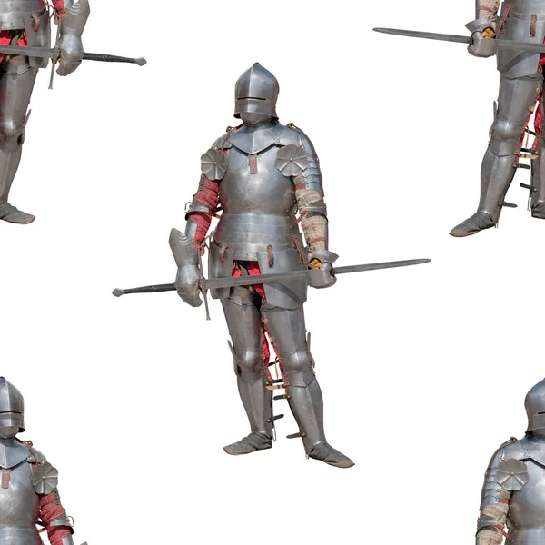 Die Ritter Glänzenden Metallrüstungen Und Waffen Auf Weißem Hintergrund — Stockfoto