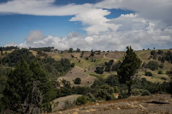 Okouzlující Pohled Zelenou Krajinu Proti Zatažené Obloze — Stock fotografie